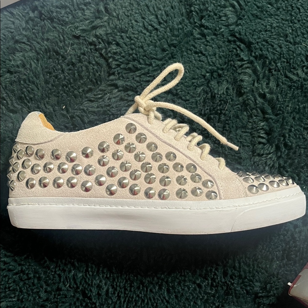 Rare Jeffrey Campbell Cream Suede Studded Lace-Up Sneaker